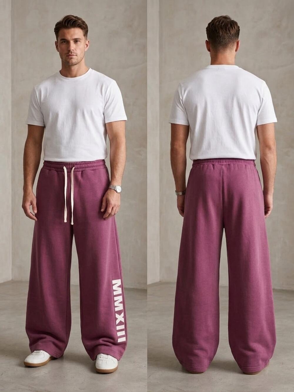 boohooMAN MMXIII Wide Leg Sweatpants Mens Size Small Mauve Baggy Fleece Joggers